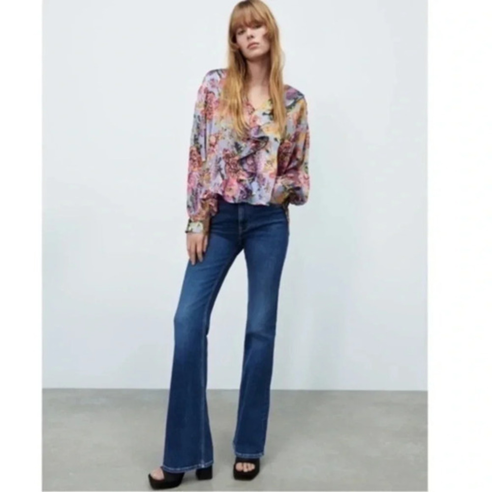 New Zara Floral Blouse With Ruffle Details